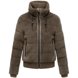 Navahoo Plüschjacke "Plüschjacke Schneepuder 14" ohne Kapuze warme Damen Teddyjacke für den Winter, stone braun