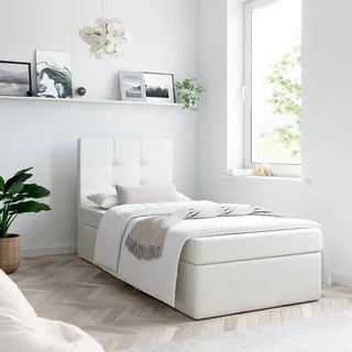 Bett, Boxspringbett MERA MINI mit Bettkästen, Doppelbett, Stauraum, Schlafzimmer, Polsterbett, Bettgestell (80x200, Weiss - Madryt 120, mit Topper VISCO) - Weiß