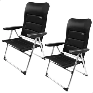 AKTIVE Set mit 2 Klappstühlen, Deluxe, 5 Positionen, Schwarz, für Terrasse, Balkon, Hof oder Garten, 49 x 59 x 105 cm, aus Aluminium und Polyester, gepolstert, Kippschutz, max. 110 kg, Klappstühle