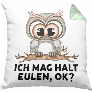 Trendation Eulen Fans Kissen mit Füllung 40x40 Geschenk Eulenliebhaber Geschenkidee Ich Mag Halt Eulen Ok (Grün)