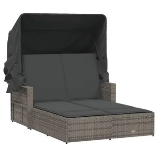 vidaXL Doppel-Sonnenliege mit Dach und Auflagen Grau Poly Rattan - Grau