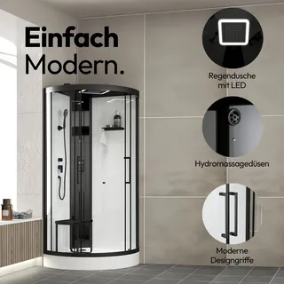 Marwell Komplettdusche Marwell Spa Round", schwarz (weiß, neutral), B:90cm H:215cm T:90cm, Duschkabinen, Komplettdusche, Fertigdusche inkl. Acrylwanne und Armatur