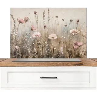 MuchoWow Spritzschutz Küche Blumen - Beige - Trockenblumen 90x60 cm , Metall , Rechteckig , 90x0.3x60 cm , rostfrei , Küchenzubehör, Küchenhelfer, Küchenutensilien