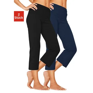 Caprihose VIVANCE ACTIVE, Damen, Gr. 52/54, N-Gr, blau (1x schwarz, 1x blau), Single Jersey, Obermaterial: 95% Baumwolle, 5% Elasthan, unifarben, Basic, eng 3/4-Länge, Hosen Caprihose, mit Gummibund, Loungewear, Topseller