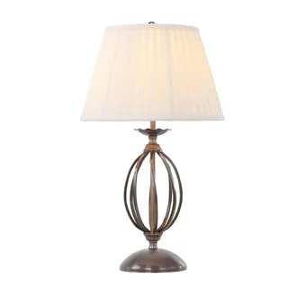 Tischlampe in Messing Creme Stoff h: 54cm Rustikal CANDELA 1 Nachttisch Leuchte