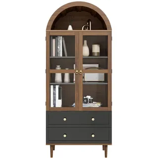 Stilvora Highboard in Walnussfarben Bücherregal mit verstellbaren Einlegeböden für Wohnzimmer und Esszimmer, B70/T38/H168 cm , Nussbaumfarben , Holzwerkstoff , 2 Fächer , 2 Schubladen , Formgebogen , konisch , 70x168x38 cm , Kleinmöbel, Kommoden, Highboards