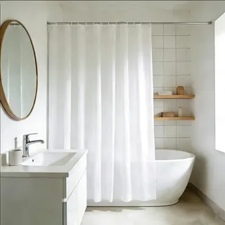YISURE Duschvorhang 200x200 Weiß Antischimmel, Textil Polyester Stoff Duschvorhang mit Magnet für badewanne wasserabweisend maschinenwaschbar, Breite 200 x Höhe 200cm