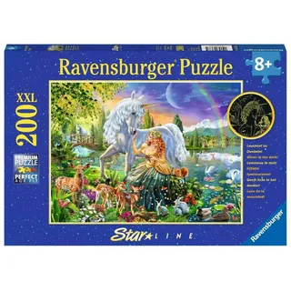 Ravensburger Kinderpuzzle - 13673 Magische Begegnung - Einhorn-Leuchtpuzzle für Kinder ab 8 Jahren, mit 200 Teilen im XXL-Format, Leuchtet im Dunkeln, Teal/Turquoise Green