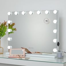OUO Hollywood-Spiegelleuchten für Schminktisch, beleuchteter Kosmetikspiegel mit 15 dimmbaren LED-Lampen, Kosmetikspiegel mit USB-Anschluss, Tisch- oder Wandmontage, 58 x 46 cm