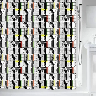 Spirella Anti-Schimmel Duschvorhang - Anti-Bakteriell, Waschbar, Wasserdicht, Polyester, Pop“ 180X200cm Weiß Schwarz
