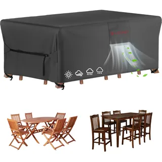 Velway Gartenmöbel Abdeckung Wasserdicht 188x120x71cm 420D Oxford Gewebe | Schutzhülle für Gartentisch & Sitzgruppe Reißfest, Anti-UV, Winddicht Gartenlounge Abdeckung Gartentisch Plane Schwarz
