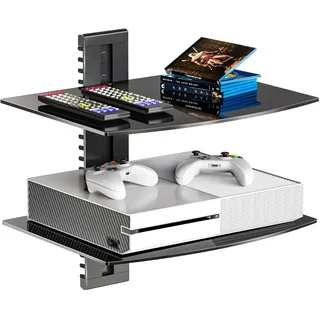 WALI Schwebendes Wandregal mit verstärkten gehärteten Brillen für DVD-Player, Kabelboxen, Spielekonsolen, TV-Zubehör, 2, schwarz