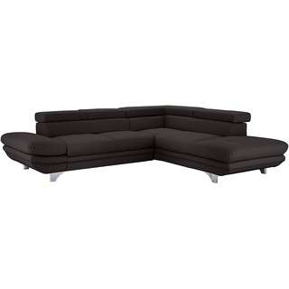 Mivano Schlafsofa Enterprise / Trendige Ledercouch in L-Form mit Ottomane rechts / Inkl. Bettfunktion und höhenverstellbare Kopfstützen / 273 x 75 x 238 / Kunstleder: dunkelgrau