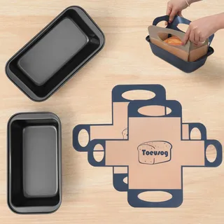 Toeusog Brotbackform Kasten 2er Set: Kastenform Brot 27x15x7cm mit 2x Backmatte - Antihaft Brotform zum Toastbrot Backen - Brot Backform Rechteckig für Backofen aus Karbonstahl
