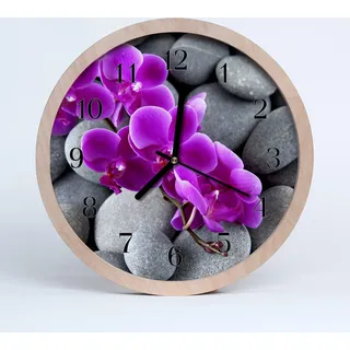 Holzuhr 30fi cm wanduhr - Steine ORCHIDEEBLUMEN - Rosa