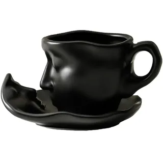 Cappuccino Kaffee Tassen Set,100 ml Keramik Modern Espressotassen für Nachmittagstee(Schwarze Tasse)
