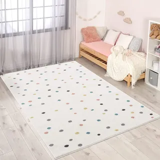 Carpet City Kinderteppich Modern - Bunt Gepunktet 160x230 cm Creme - Jugendzimmer Teppich