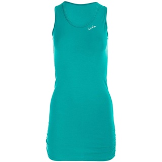 Winshape Damen Fitness Freizeit Longtop WTR15 mit seitlicher Raffung, Slim Style Tanktop, Ocean/Grün, XS