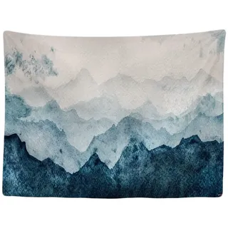 Ulticool Berg Wandteppich, Blau, Rust, Aquarell, 200 x 150 cm, Großer Wandteppich, Poster, Dekoration, Leinwand, Gemälde, Tapestry