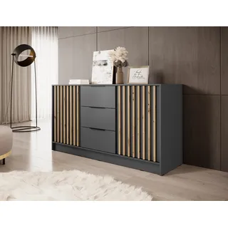 Minio go for it, Kommode, "NELLY", dreitürig, Graphit -Artisan Eiche - Braun, Bronze, Hellbraun, Dunkelbraun, Grau, Dunkelgrau