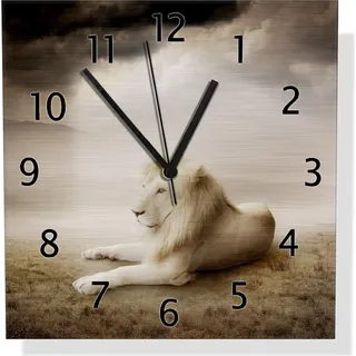Wallario Design Wanduhr Stattlicher ruhender Löwe in Afrika in Sepiafarben aus Aluverbund, Größe 30 x 30 cm - Braun