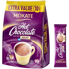MOKATE® Hot Chocolate Trinkschokolade | 10 Säckchen 180g | Geschmack: Milchig mit Magnesium | Trinkmilchschokolade lösliches Instant Getränkepulver Smooth & Creamy Kakao Pulver Getränke