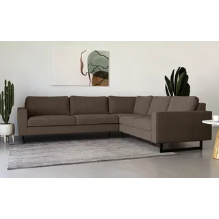 PLACES OF STYLE Ecksofa »Pinto, 250/290 cm, langer Schenkel, XXL, Ottomane«, Cord, Feincord, Luxus-Microfaser Leder und Chenille braun