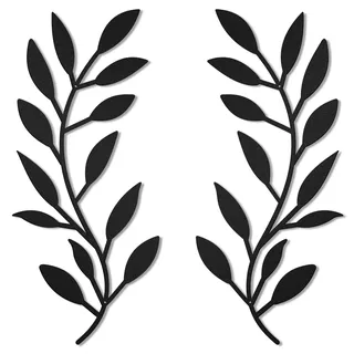 HZBAKLO Metall-Baumblatt-Wanddekoration, 2 Stück, Weinrebe, Olivenzweig, Blatt, Wandkunst, Ornament, Wandbehang, Skulptur, Kunst für drinnen und draußen, Schlafzimmer, Wohnzimmer (schwarz)