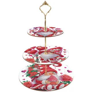 DCIDBEI Diamond Painting Dessert Ständer 3 Stöckig 25x32cm Diamant Painting Cupcake Ständer Gestufter Gebäck Snack Süßigkeiten Buffet Ausstellungsturm Servierplatte (Zwerg Rot)