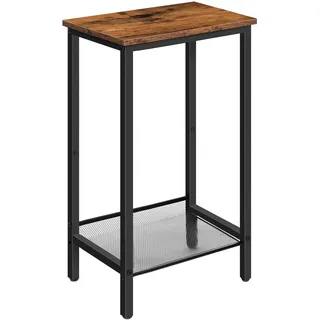 HOOBRO Beistelltisch Hoch, Telefontisch mit Verstellbarer Netzablage, Schmaler Nachttisch, Sofatisch, 38 x 28 x 73,5 cm, für Büroflur, Wohnzimmer, Industrie-Design, Dunkelbraun EBF03DH01
