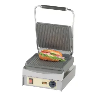 Neumärker Manufaktur Kontaktgrill Panini Master eco, Zuverlässiger Grill mit massiven Graugussplatten, oben + unten geriffelt