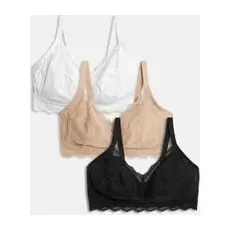 Womens M&S Collection 3pk Lace Trim Non Wired Bralettes F-H - Black Mix, Black Mix - 10-GGH