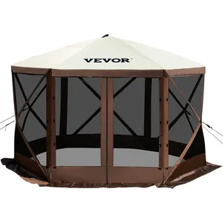 VEVOR Pavillon-Screen-Zelt, 10 x 10 Fuß, 6-seitiges Pop-up-Camping-Überdachungszelt mit Netzfenstern, tragbarer Tragetasche, Erdspießen, große Schattenzelte für Outdoor-Camping, Rasen und Hinterhof