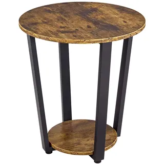 Yaheetech Couchtisch rund, Beistelltisch Kaffeetisch mit 2 Ablagefach Metall Wohnzimmertisch Sofatisch für Wohnzimmer, Vintagebraun-schwarz