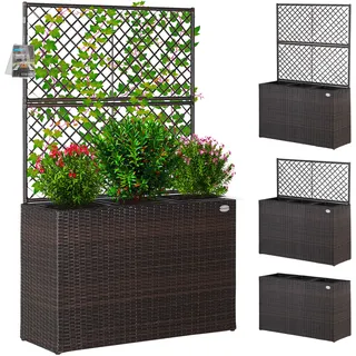 Polyrattan Blumenkasten mit Rankgitter Braun