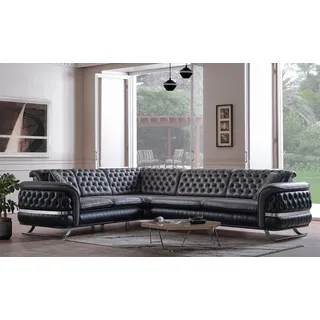 Ecksofa Wohnlandschaft Farbe Schwarz U Form XXL Sofa Neu Chesterfield Neu - Schwarz