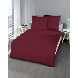 Bettwäsche KAEPPEL "Uni", rot (bordeaux), B/L: 140cm x 200cm, 1 Stk., 1 Stk., Seersucker, B/L: 70cm x 90cm, 2 Stk., Seersucker, Obermaterial: 100% Baumwolle, Bettwäsche, Bettwäsche, Unifarben