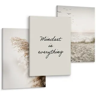 Muralo Leinwandbilder 3-er Set Pflanzen Strand , Grün, Schwarz, Beige, Braun, Grau , Textil , Wasser/Strand/Meer, Baum/Pflanze/Natur, Sprichwort/Zitat , Rechteckig , 90x40 cm , Bilder & Rahmen, Bilder