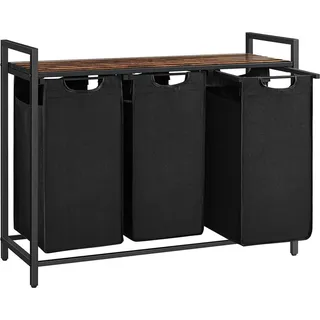Vasagle Wäschesammler 3 Fächer und Ablage 92,5 x 33 x 72 cm Braun-Schwarz 114 l