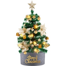 Joyhoop Mini-Weihnachtsbaum, beleuchtet, 60 cm, kleiner künstlicher LED-Weihnachtsbaum mit Lichtern und Ornamenten, kleiner Weihnachtsbaum, Weihnachtsdekoration für den Innentisch.