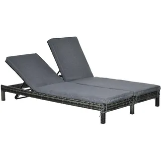 Okwish Sonnenliege 196/120/28 cm grau aus Polyrattan für 2 Personen , Grau , Metall , 196x28x120 cm , Gartenmöbel, Gartenliegen