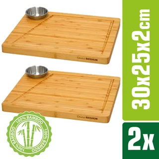Dune Design 2er-Set Bambus-Servierbrett + Dip-Schale 30x25cm Holz-Steak-Teller Speiseteller