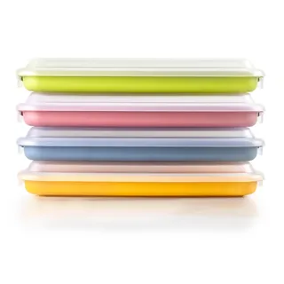 Ibili - Set mit 4 Wurst- und Aufschnittkappen, 4 Deckel à 24,8 x 14,4 x 3,3 cm, BPA-freier Kunststoff, wiederverwendbar, Gelb + Rot + Grün + Blau, Bunt