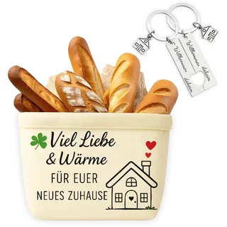 Glamifyr Einzugsgeschenke Wohnung,Brotkorb Stoff-Einzugsgeschenke Haus,Brotkörbchen,Brotkorb Modern,Einweihungsgeschenk Haus,Brötchenkorb,mit 2 Stück Neues Zuhause Schlüsselanhänger,Einzug Geschenk