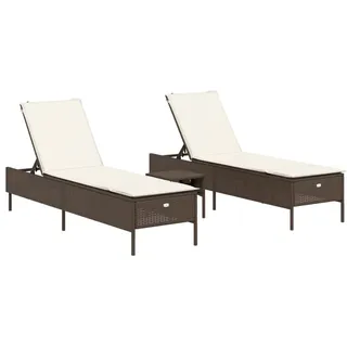 vidaXL 3-tlg. Sonnenliegen-Set mit Auflage Braun Poly Rattan - Braun