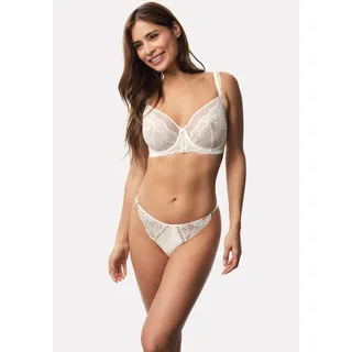 Tanga DORINA "Lyra Satin", Damen, Gr. M, beige (ivory), Spitze, Obermaterial: 50% Polyester, 39% Polyamid, 11% Elasthan, leicht glänzend, unifarben, körpernah, Unterhosen Tanga, Schnürdetails vorn, Spitze, Riemchendetail an beiden Seiten