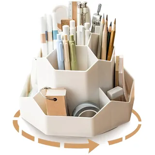 Lvjkes Drehbarer Stiftehalter, Schreibtisch organizer 9 Fächer, Verbesserte große Kapazität 360° drehbar, Kann Bleistifte, Buntstifte, Verschiedene Schreibwaren aufnehmen (Weiß)