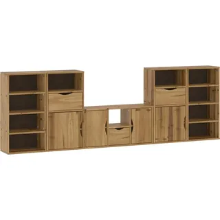 5-tlg. Wohnwand mit Stauraum ODDA Massivholz Kiefer - Braun, Bunt