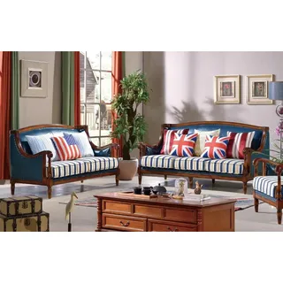 Sofagarnitur 3+2 Sitzer Ledersofa Couch Wohnzimmer Garnitur Design Klassisch Neu - Blau