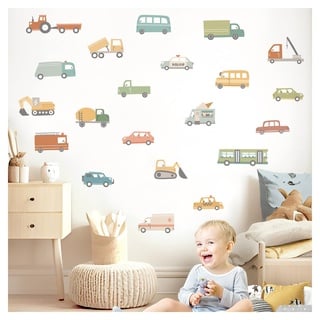 DEKO KINDERZIMMER Wandtattoo Autos Set Fahrzeuge Wandsticker für Babyzimmer Schlafzimmer Junge Wandaufkleber Kinderzimmer Wanddeko DK1140-04